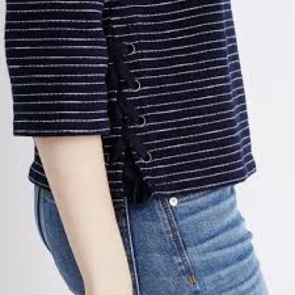 Madewell Striped Side-Lace Deep Navy and White Long sleeve Top - Image 6