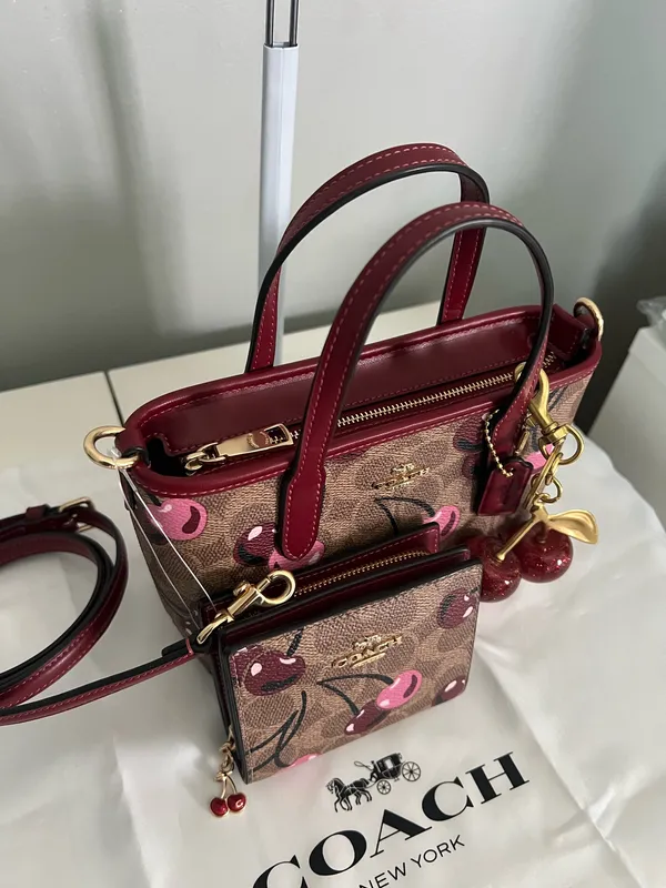 Coach City Mini Tote Bag In Signature Canvas With Cherry Print With Matching Wallet - Image 5