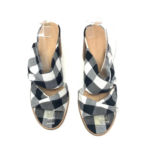 Madewell Alexandria Buffalo Plaid Mule Sandals in Black & White Size US‎ 9 - Image 4