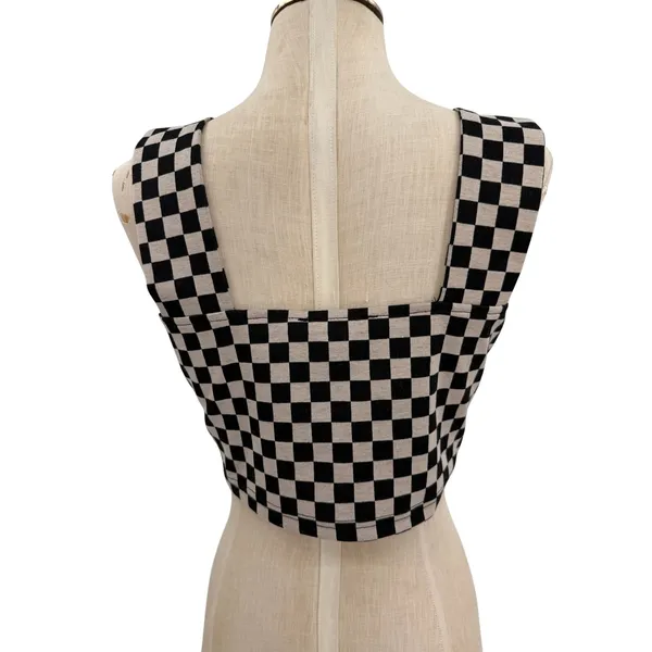 Dressed in Lala Checkerboard Crop Tank Top Black White NWT Size Large‎ - Image 6