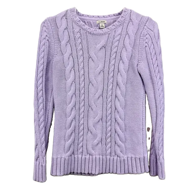 LL Bean Lilac Purple Double L Mixed Cable Crew Neck Pullover Cotton Sweater XS - Image 3