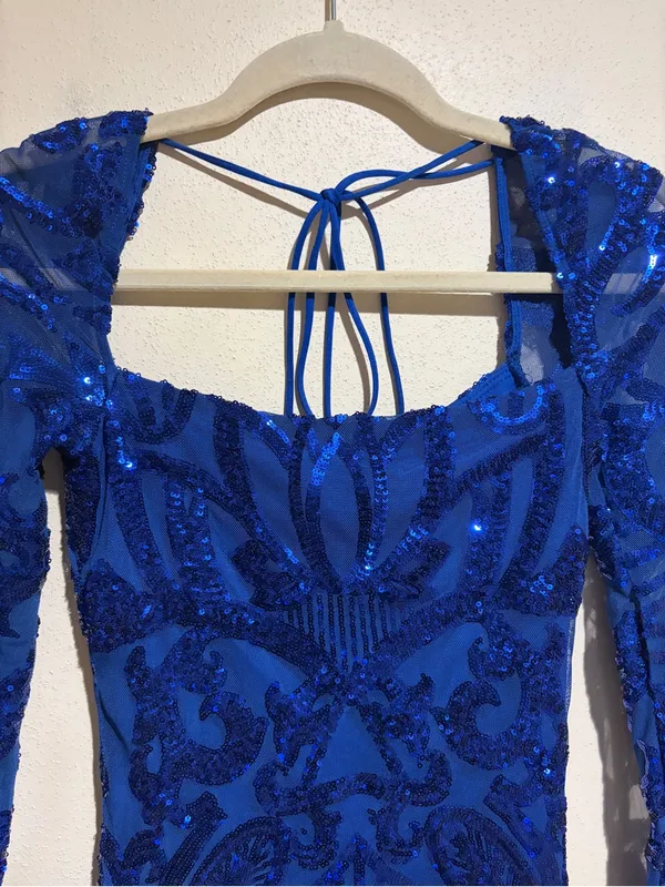 Lucy in the Sky Sequin Square Neck Bodycon Homecoming Dress Royal Blue Small - Image 7