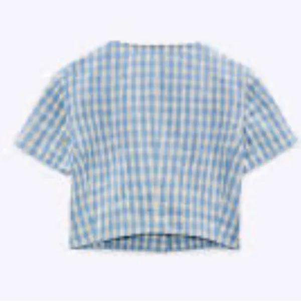 Zara Blue & White Gingham Crop Top Size Small - Image 4