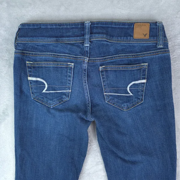 American Eagle Slim Boot Jeans Women 2 Long Blue Stretch Low Rise Y2K Distressed - Image 4