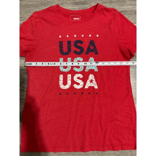 Sonoma Cotton Blend Womens USA Graphic T-Shirt Size S Red Short Sleeve Patriotic - Image 5