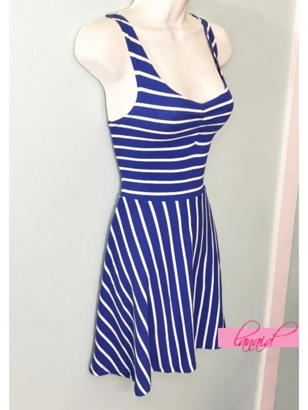 Derek Heart Striped Ruched Scrunched Sweetheart Bust Skater A-Line Fit & Flare S - Image 6