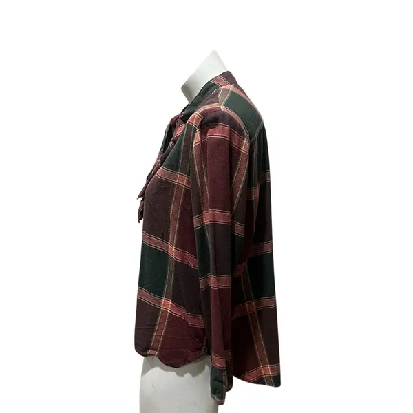 Madewell Blouse Womens Size M Multicolor Plaid Tie-Neck Button-Front - Image 2