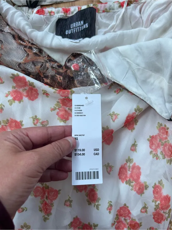 NWT Urban Outfitters‎ Harper Lace Printed Midi Dress Floral Slip Asymmetric XS - Image 6