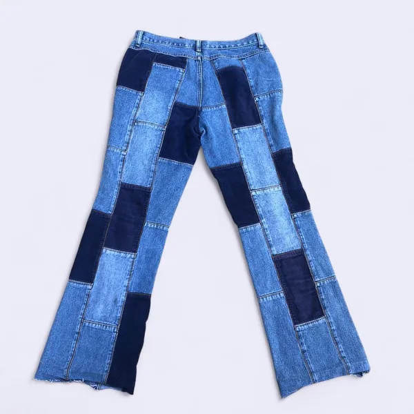 Y2K 2000s Denim Patchwork Boho Indie Mid Rise Wide Flare Bootcut Bell Bottom Jeans #Grunge #Western #Granola #Punk #Skater #Festival #Cottagecore - Image 2
