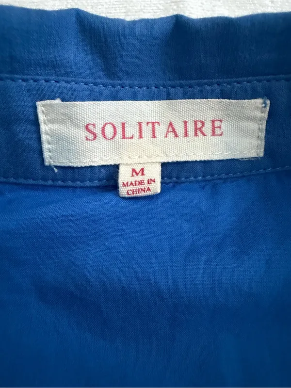 Solitaire Blue Embroidered Button Front Midi Dress M - Image 4