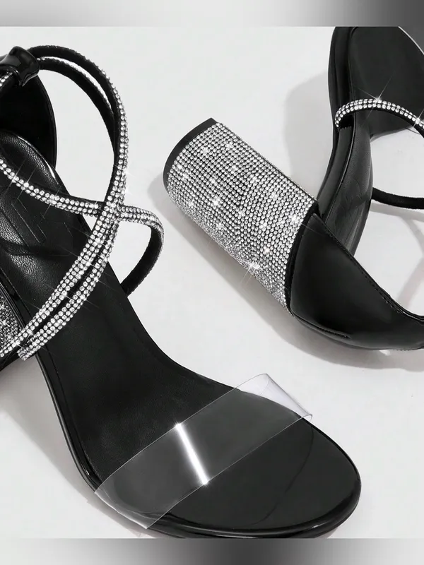 CUCCOO SZL Womans Embellished Silver Ankle Wrap Block Heel Sandals - Image 4