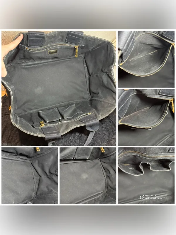 Prada Canapa Large GM Black Denim Canvas Tote Bag Distressed Vintage Italy - Image 11