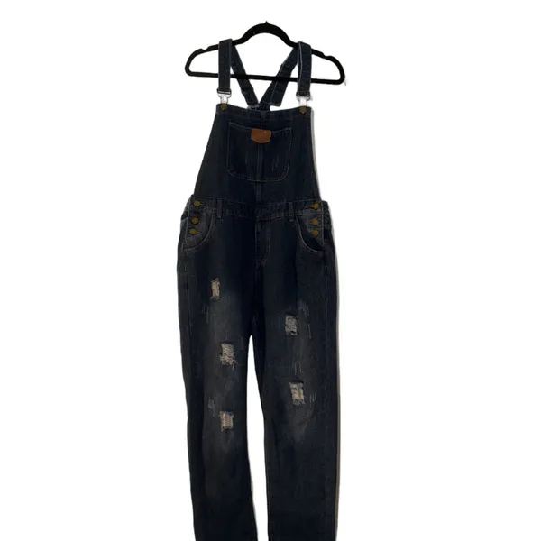 Relaxed Dark Blue Denim Overalls for Women - Image 7
