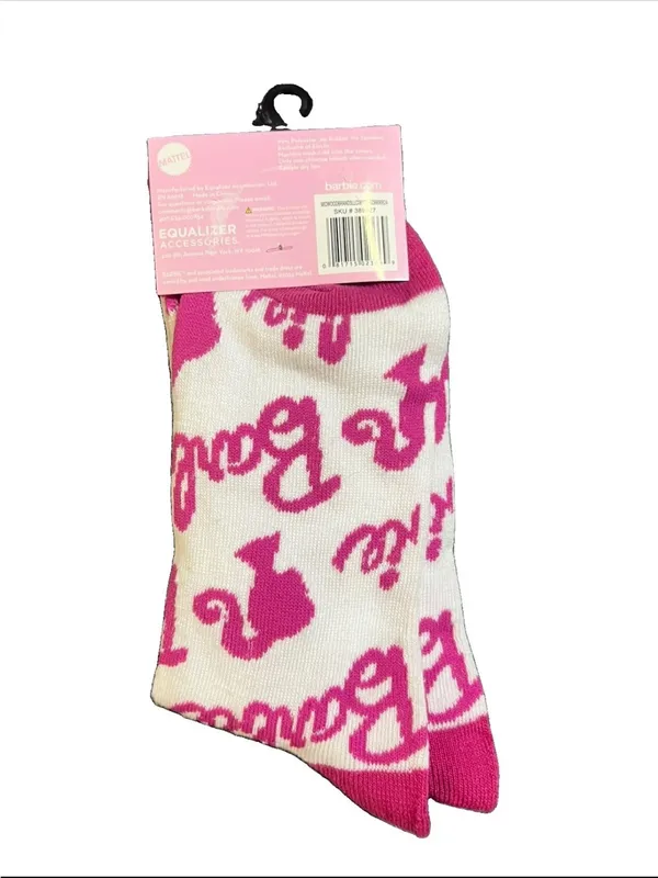 Barbie Crew Socks Pink and White Adult 9-13 Barbiecore Fun Novelty - Image 4