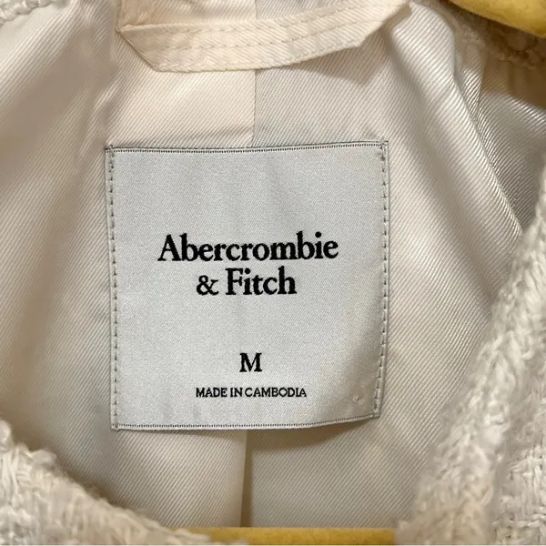 Abercrombie & Fitch Cream Short-Sleeve Cropped Tweed Blazer Jacket M - Image 3