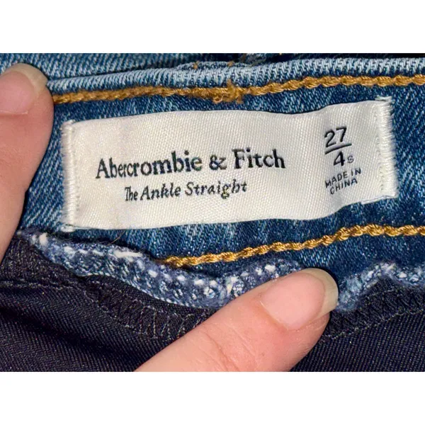 Abercrombie & Fitch Ankle Straight Maternity Blue Denim Distressed Jeans Sz 27 4 - Image 3