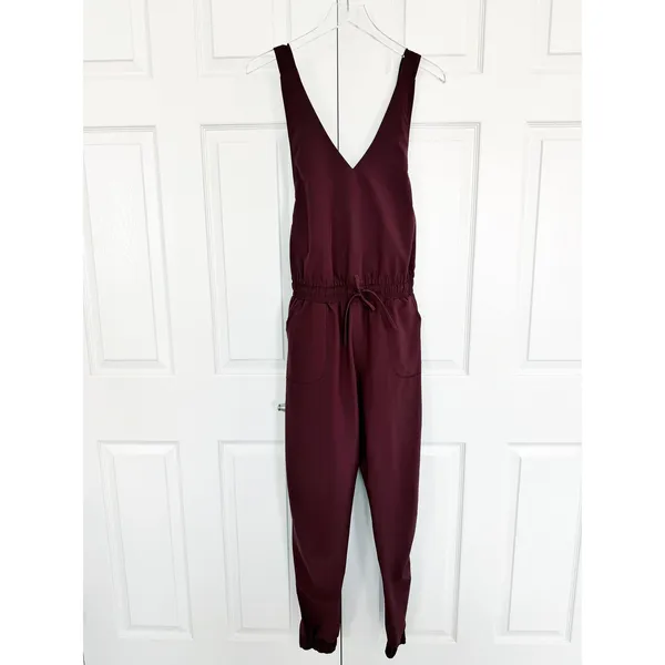 Albion Classic Overall Jumpsuit Burgundy Wine Adjustable Strap Jogger Tall - Image 3