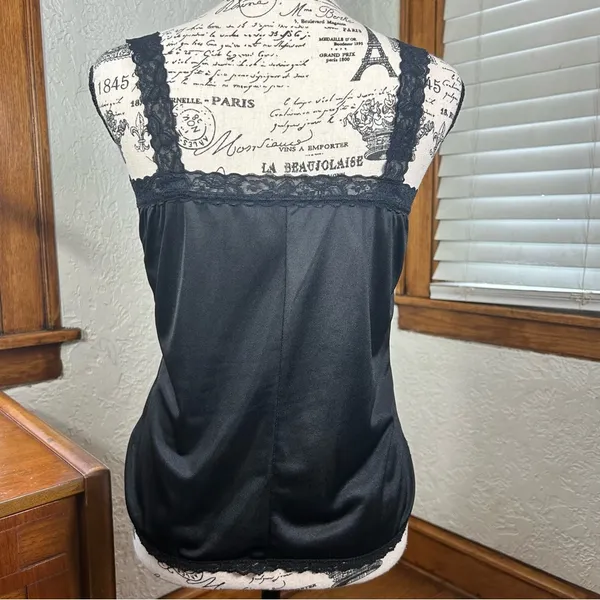 Vintage 80’s Mel-Lin Black Lace Nylon Gothic Silky Camisole Size S - Image 2