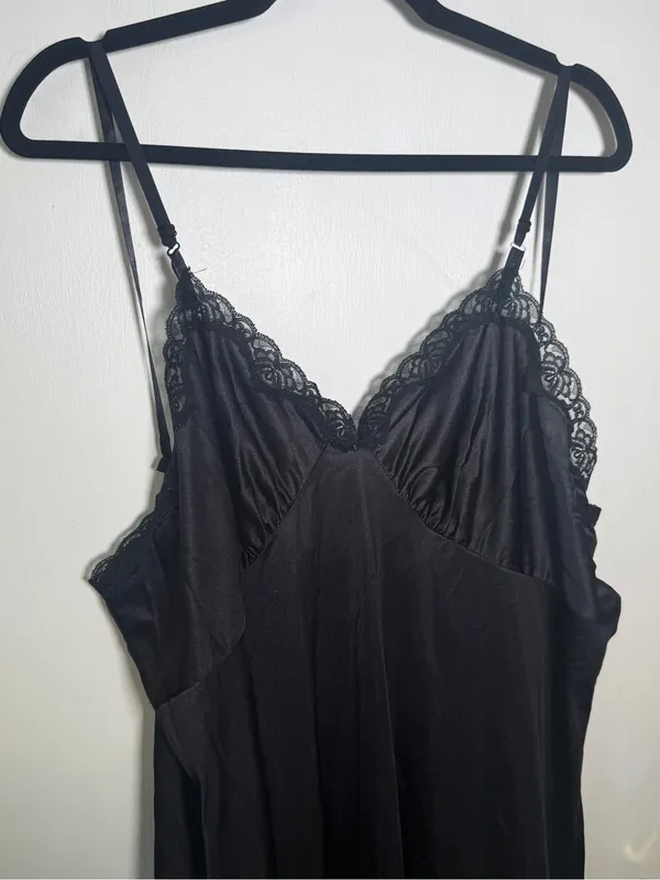 Vintage Mel-Lin Size 48 Black Lace-Trim Slip Dress for Women - Classic Intimates - Image 2