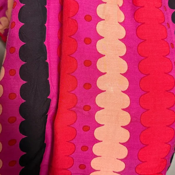 OLIPHANT Cotton Silk Scallop Stripe Polka Dot Long Midi Dress‎ Key Hole Pink S - Image 9