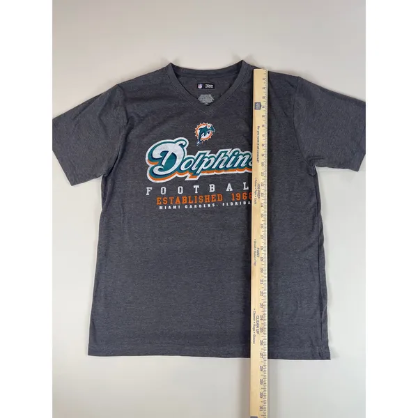 NFL Team Apparel Miami Dolphins Charcoal V Neck Tee Shirt Womens Size L - Image 3