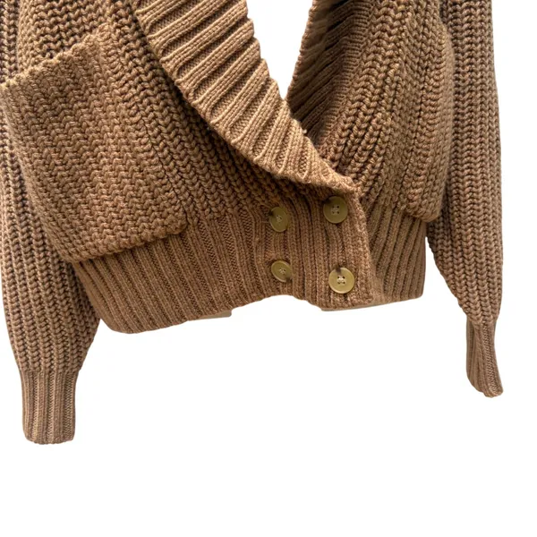 Anthropologie‎ Cardigan Sweater M Honey Brown NWT Wool Blend Shaker Shawl Collar - Image 3