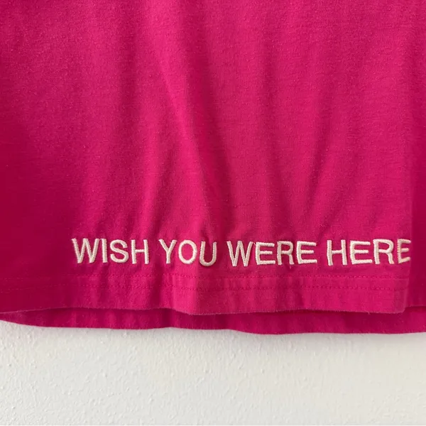 Dandy Worldwide Embroidered ‘Wish You Were Here’ Y2K babydoll cropped tee small - Image 2