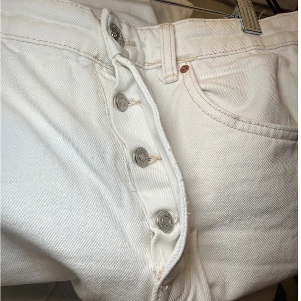 Zara Women Off White High Waisted Straight Leg Raw Hem Jeans Size 10 - Image 12
