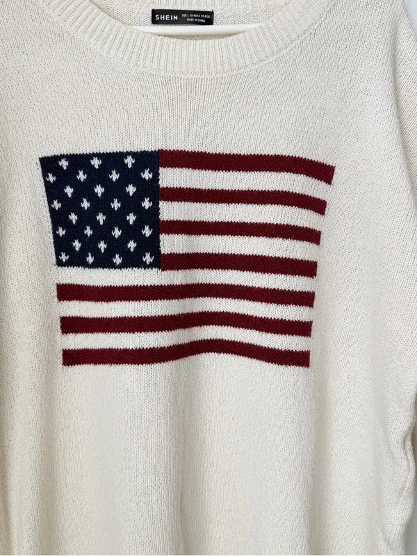 SheIn American Flag Oversized Crewneck Sweater Size Large - Image 2