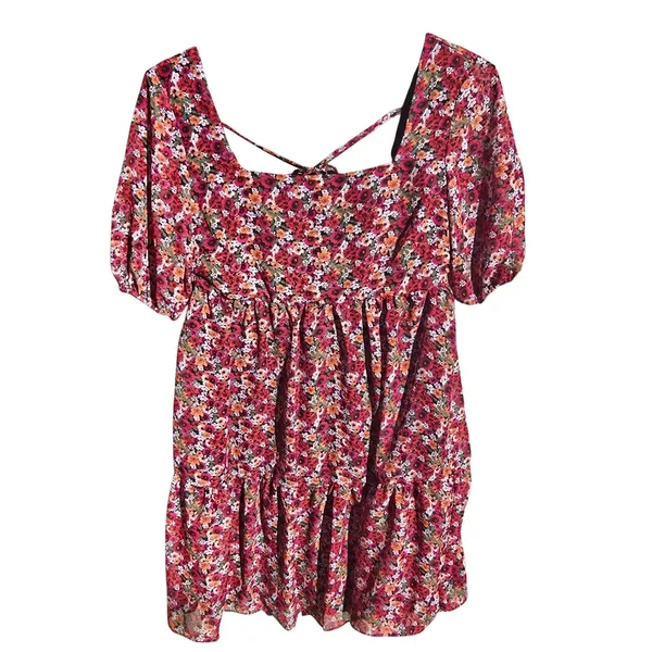 BCBGeneration NWT Floral‎ Babydoll Mini Dress Square Neck Puff Sleeve Size 2 - Image 4