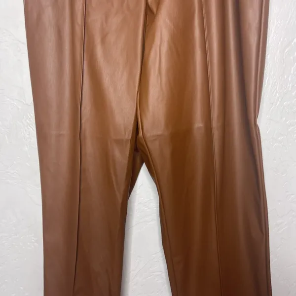 Nine West Brown Faux Leather Pull On Pant Size Large New MSRP $54 - Image 4