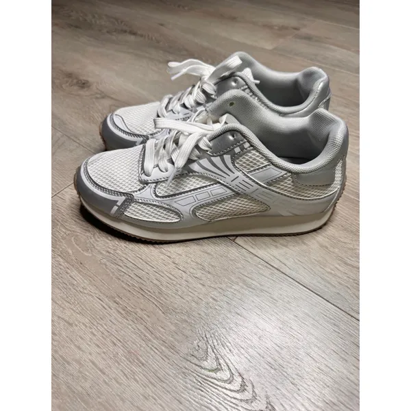 Nicole Miller White Metallic Mesh Silver Athletic Sneakers‎ Fashion Shoes 7.5 - Image 4