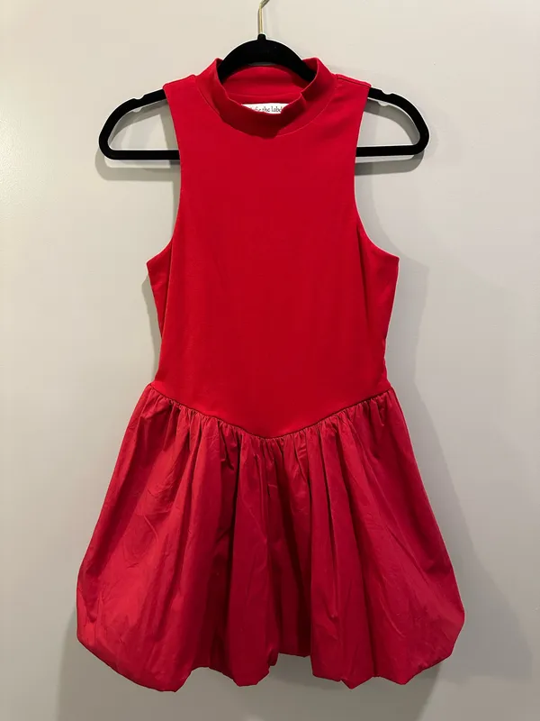 Sofie The Label Mixed Material High Neck Bubble Skirt Crimson Red Size M - Image 5