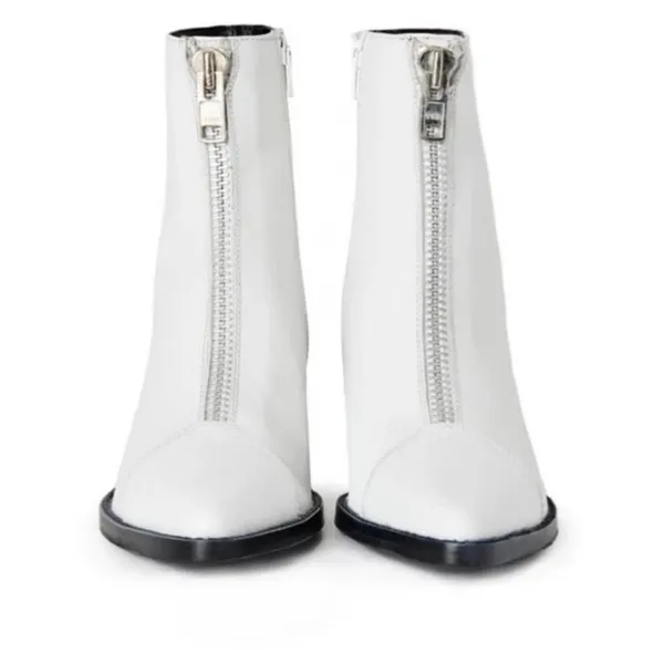 Jeffrey Campbell White Landyn 2 Western Bootie with Front Silver Zip 7.5 - Image 5