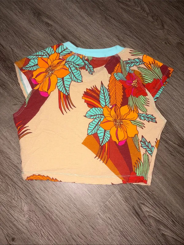 Free People Beach Floral Bikini Swim Top in Orange and Turquoise - Image 2