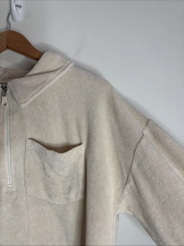 Asos Design 1/2 Zip Crop French Terry Towel Fabric Lounge Sweatshirt size 10 - Image 4