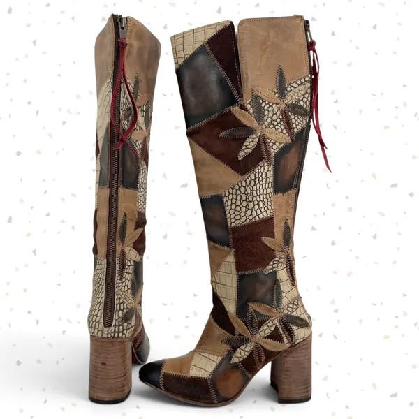 Freebird by Steven Juno Patchwork Knee High Leather Boots Fall Boho Style Size 7 - Image 2