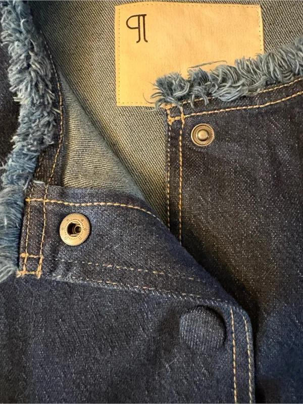 Pilcro Denim Jacket Womens Small Blue Excellent Peplum Collarless Raw Edge - Image 8