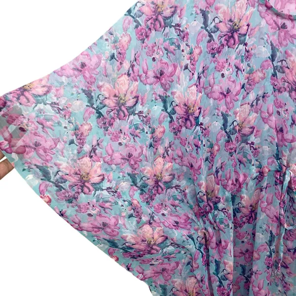 SUNFLOWER Pink Floral Kaftan Cover Up Sheer Summer Dress Boho Coastal Beachy OS - Image 9