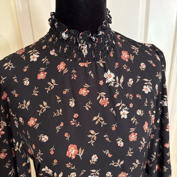 Caara Edita Black Floral Long Sleeve Sheath Dress Size Large Boho Beach Cowgirl - Image 2