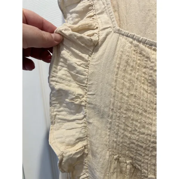 Express‎ Womens Beige Ruffle Button Front Pintuck Sleeveless Blouse Top L Boho - Image 3