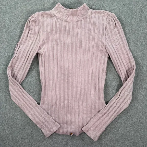 Free People Party in the Back Top Women's XS Purple Ribbed Long Sleeve Tie Back - Image 2
