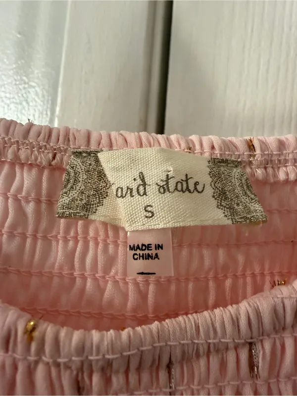 Altar'd State Pink Smocked Tiered Dress with Gold Details - Image 2