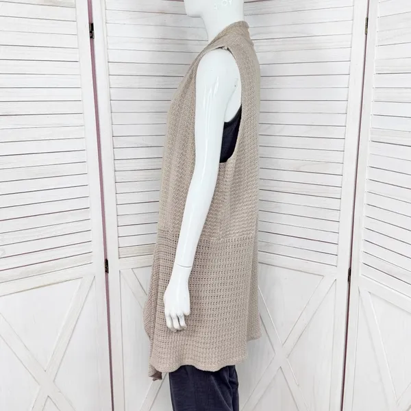 RXB Boho Open‎ Waterfall Long Cardigan Sweater Vest Tan Large Cotton - Image 2