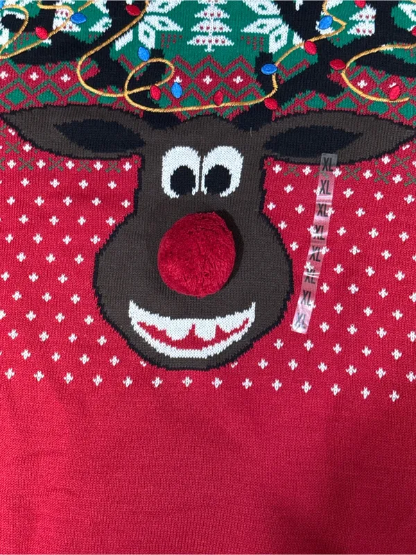 Ugly Christmas Sweater Red & Green Reindeer Crewneck - Image 7