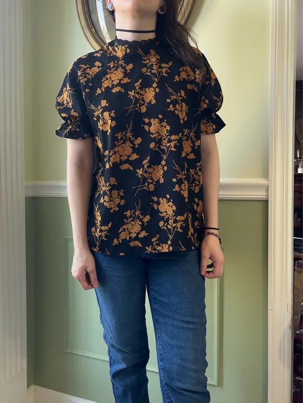SHEIN black floral blouse top - Image 2