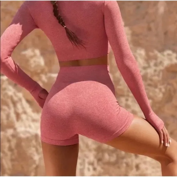 Bo+Tee Sz L Bike Shorts Oh Polly No Limits Seamless High Waisted Orange‎ Women's - Image 2