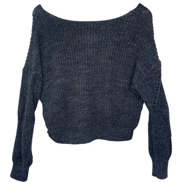 Abercrombie & Fitch Gray Open Knit Long Sleeve Pullover V-Neck Sweater Size S - Image 3