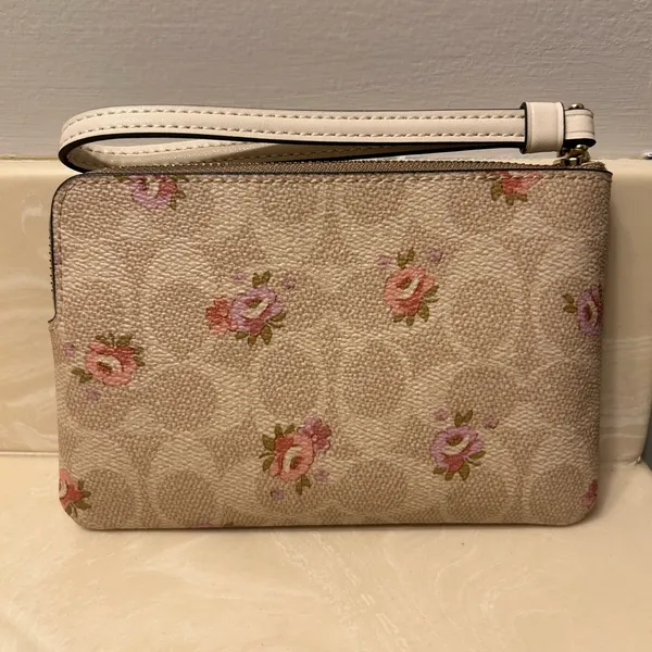 Coach Cream and Pink Floral Wristlet - Image 2