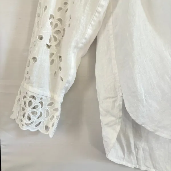 J.Crew Collection White Linen‎ Eyelet Embroidered Button Down Shirt Camisole 6 - Image 8